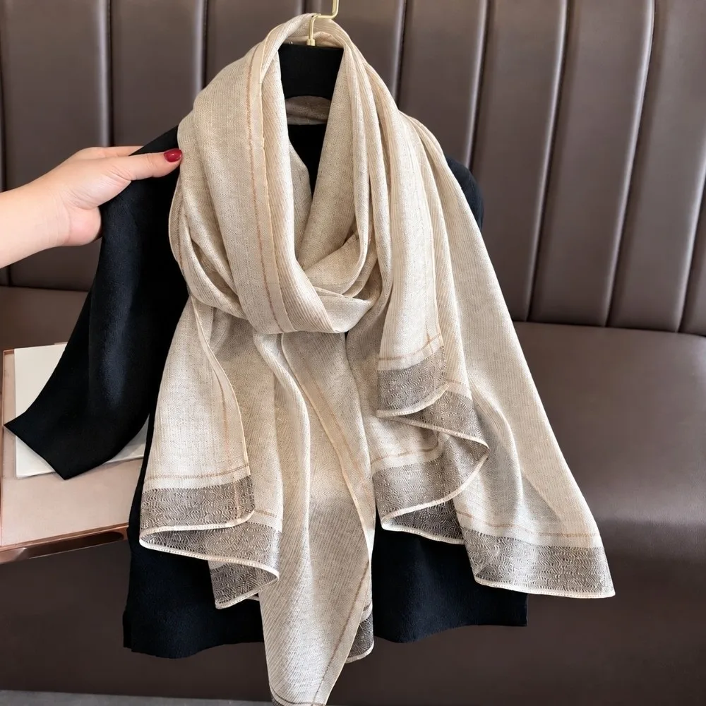 Lightweight Large Size Imitation Silk Scarf Breathable Elegant Wrap Shawl Soft Silky Scarf Daily Outfit
