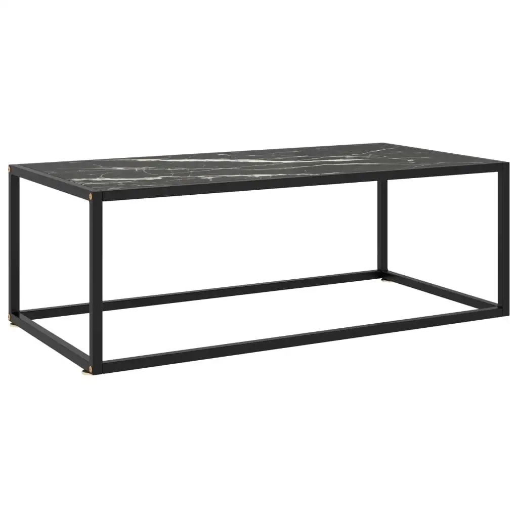 sleek Black Coffee Table with Marble Glass Top - Modern Design 100x50x35 cm