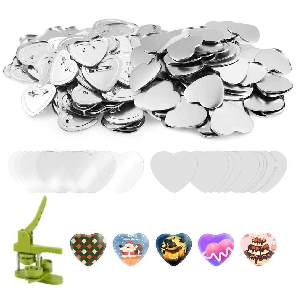 

100Pcs Heart Shape Badge Button Maker Materials DIY Clothes Handbag Pin Badge Decor / DIY Fridge Magnets Consumable Set