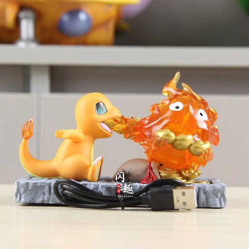 

New Pokémon Action Figure Charizard & Calcifer Anime Figurine Light-Up Funny Anime Statue Model Collectible Toys Desk Ornaments