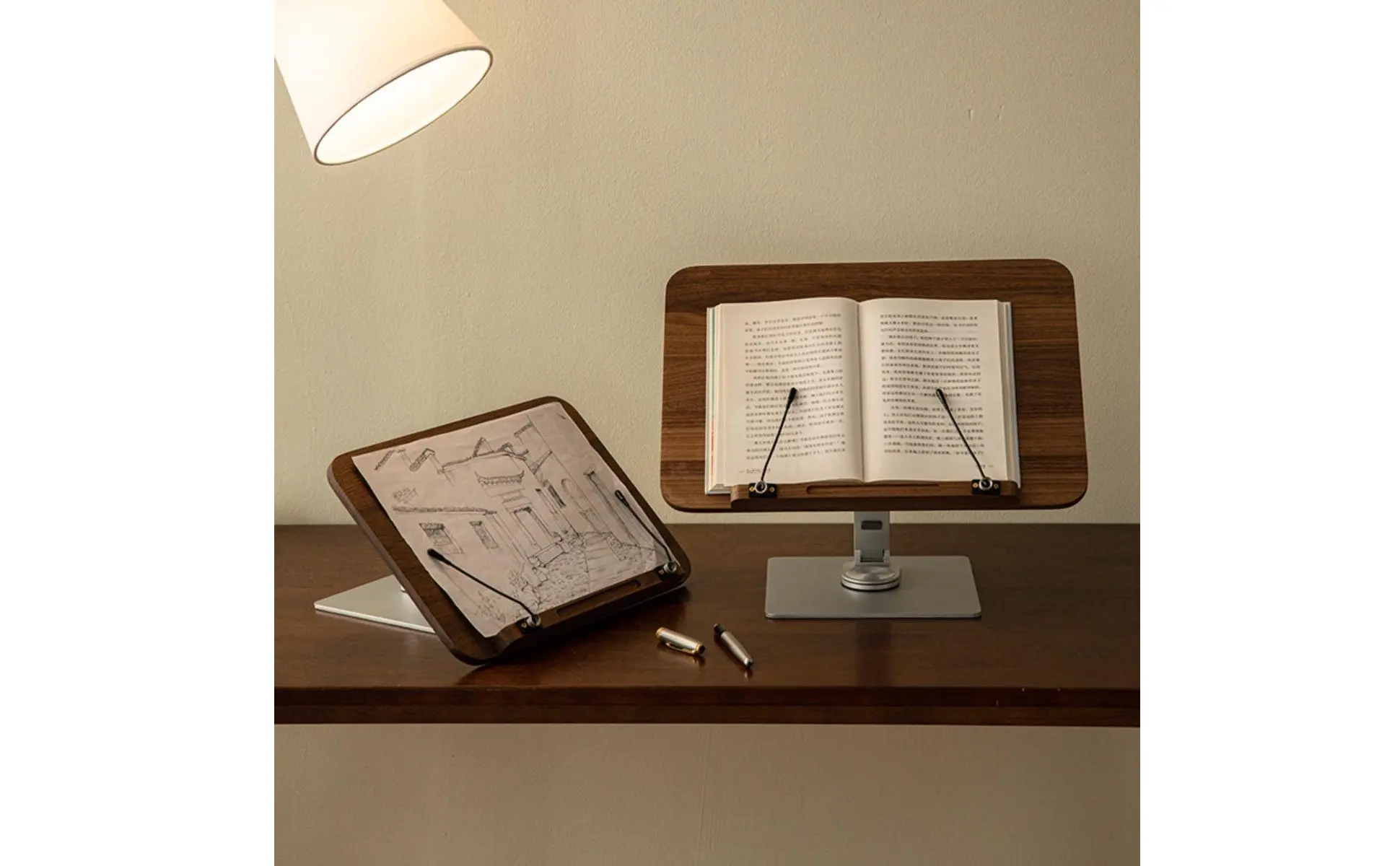 Adjustable Wooden Book Stand Ergonomic Design Walnut Literary Easel Rotating Desktop Book Holder Stable Metal Base