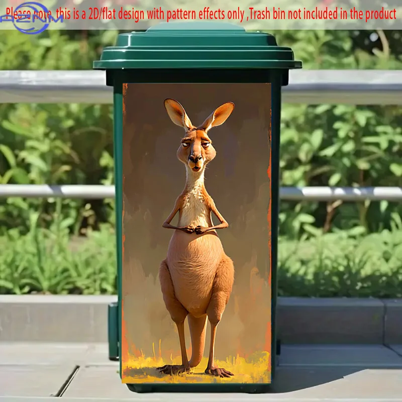 Kangaroo Self-Adhesive PVC Trash Can Sticker - Neutral Expression Decorative Art, Australian Wildlife-Themed Home Decor for Wh