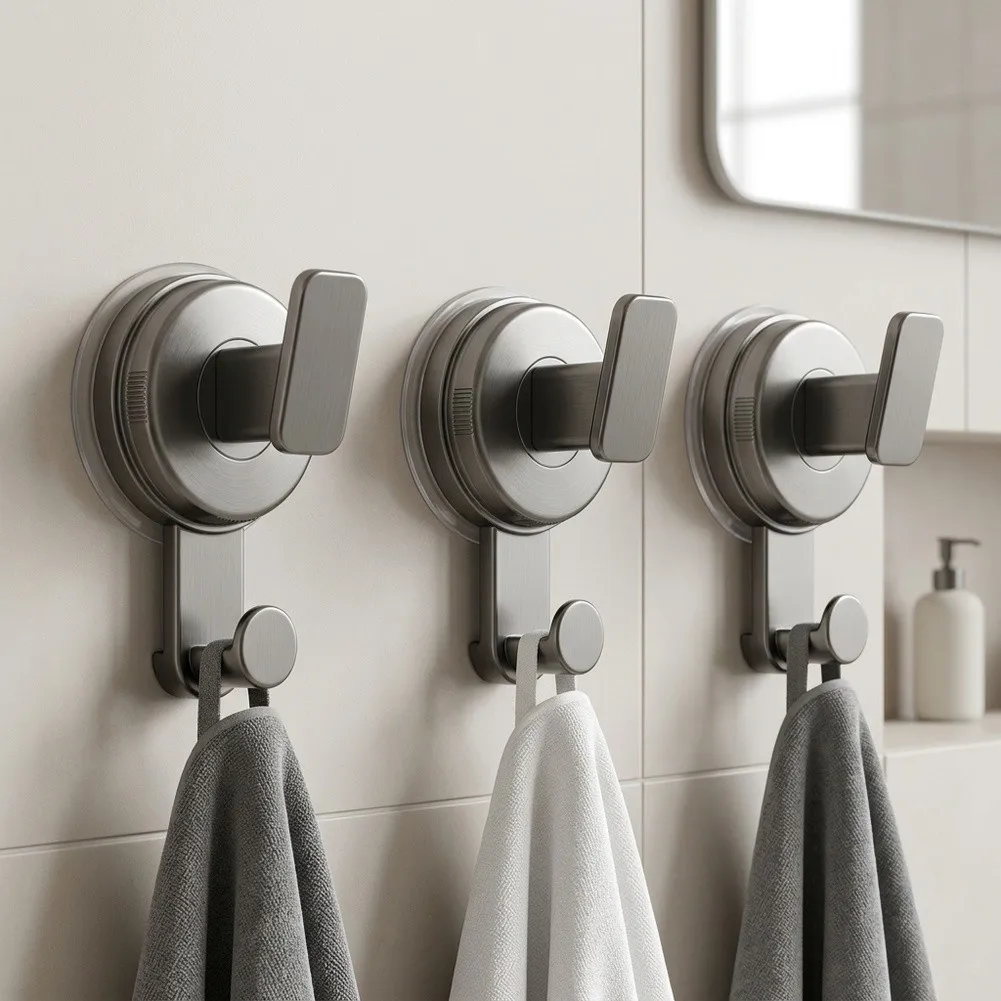 Suction Cup Hook 3 Pack for Bathroom for Kitchen No Drilling Required Strong Load Bearing ABS Hooks for Towels Hats