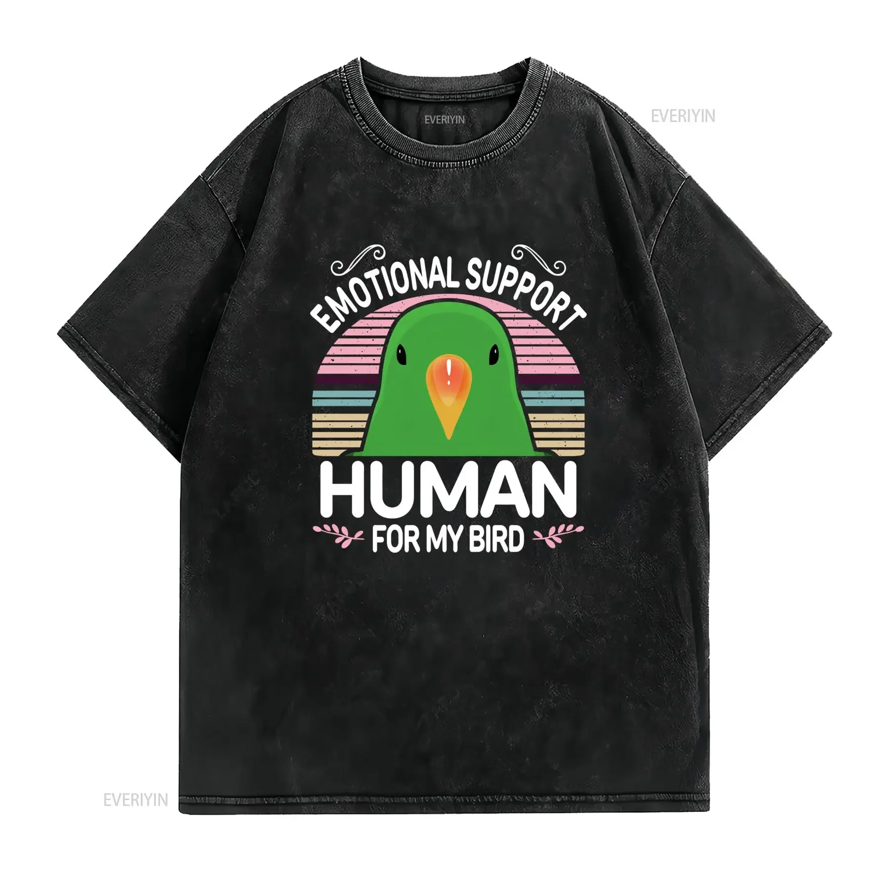 Retro Vintage Funny Bird Lover Cute Parrot Emotional Support Slogan Casual T Shirt vintage Washed streetwear
