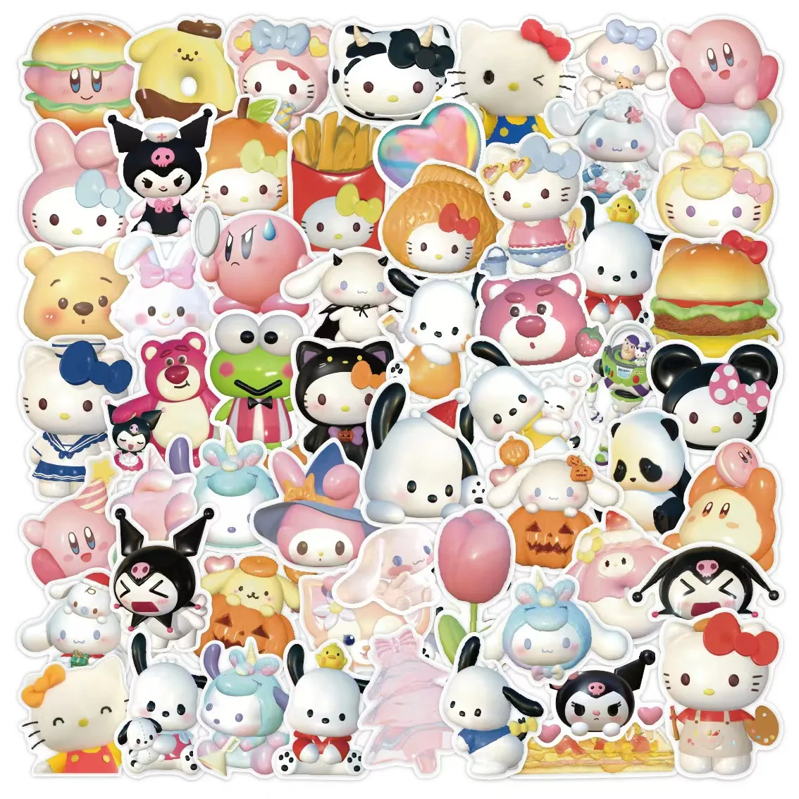 

10/30/60PCS 3D Sanrio Cartoon Stickers Cute Hello Kitty My Melody Kuromi Sticker Kids Toys Luggage Laptop Guitar Car Bike Decals