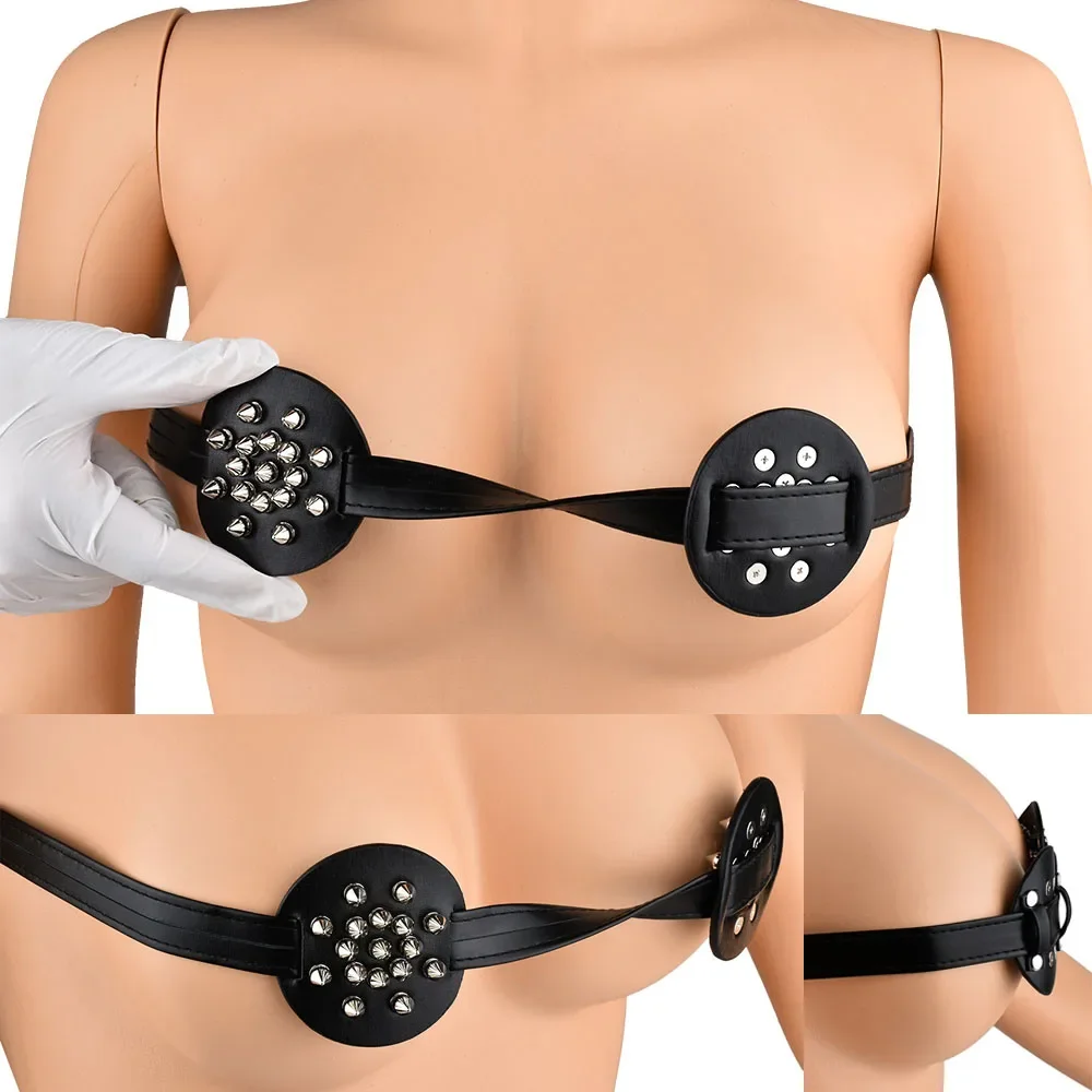 Nipple Clamps Spiked Breast Binder Couple BDSM Bra Harness Chest Straps Leather Bed Restraint BDSM Sex Toys For Women Men