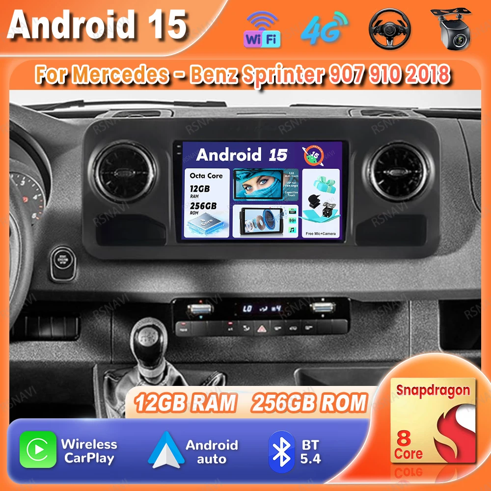 Car Radio Android 15 For Mercedes - Benz Sprinter 907 910 2018 4G LTE Viedo Player QLED Head Unit Stereo DVD Multimedia BT DSP