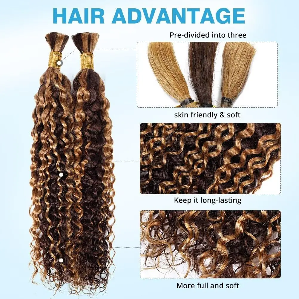 30 بوصة الملونة الشعر البشري السائبة ل بوهو تجديل مجعد البرازيلي تسليط الضوء على موجة عميقة وصلة إطالة شعر طبيعي لا لحمة 2 حزم 110 جرام