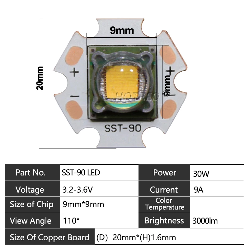 Originaal SST-90 30W LED Import Chip Diode Lamp DC3V 9A 3000lm Warm White Stage light Copper Board 12V Driver Medical Equipment