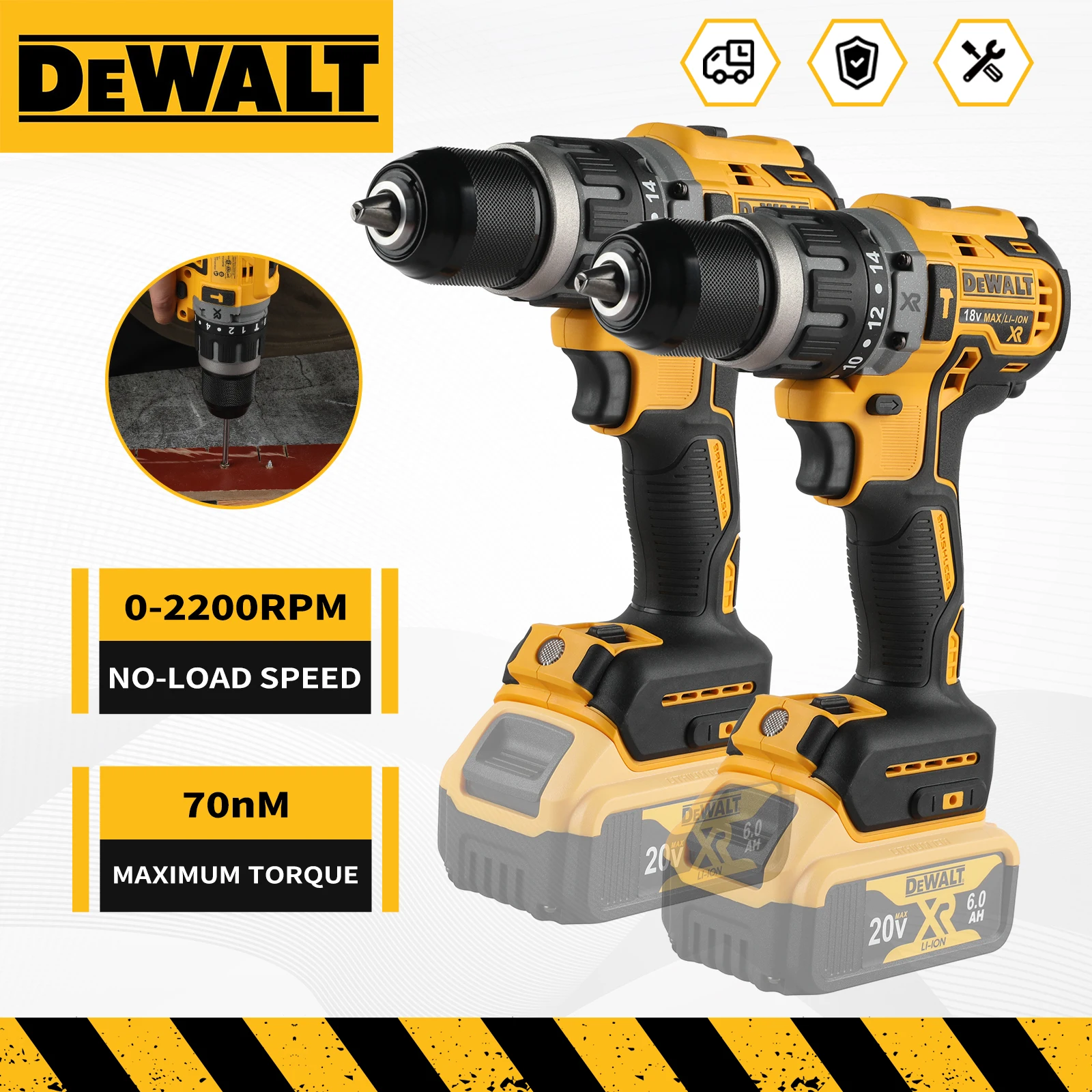 

2025 Dewalt 2000RPM Cordless Electric Drill Brushless Driver Adjustable Speed Impact Hand Drill Rechargeable Power Tools DCD796