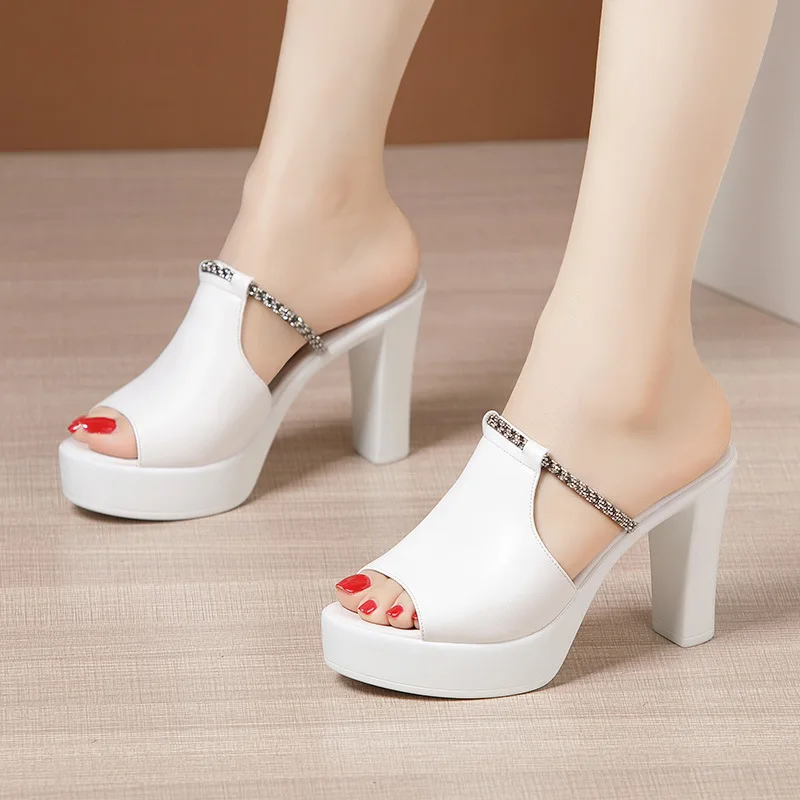 10cm Size 32-43 Elegant Block High Heels Women Sandals Summer 2024 Thick Bottom Slippers Platform Female Office Party Shoes