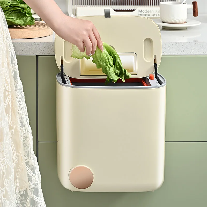 Kitchen Trash Can 7/9L Household Cupboard Door Hanging Storage Basket Creative Cute Wall Hanging Toilet Paper Basket Waste Bin