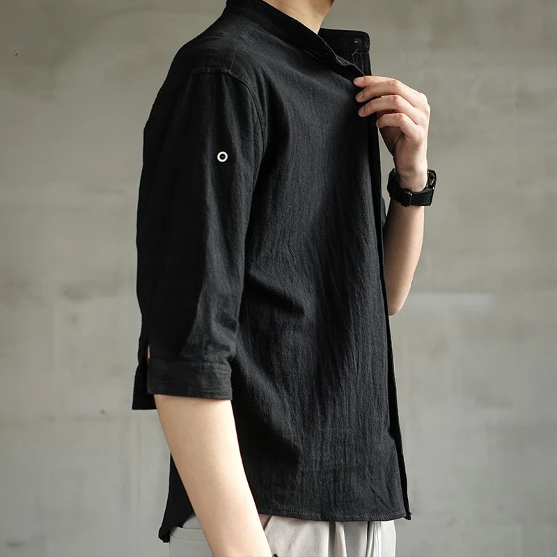 Men's Short Loose Summer Casual Top with Three Quarter Sleeves Shirt