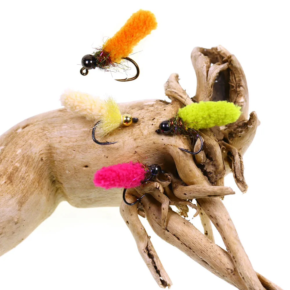 Bimoo 6 Stück Messing-/Wolfram-Kugelkopf-Mop-Fliegen, künstliche Kranichfliegen, Caddis-Larven, Nass-Jig-Nymphenfliegen für Forellen- und Fischgrälfischerei – Detail 7