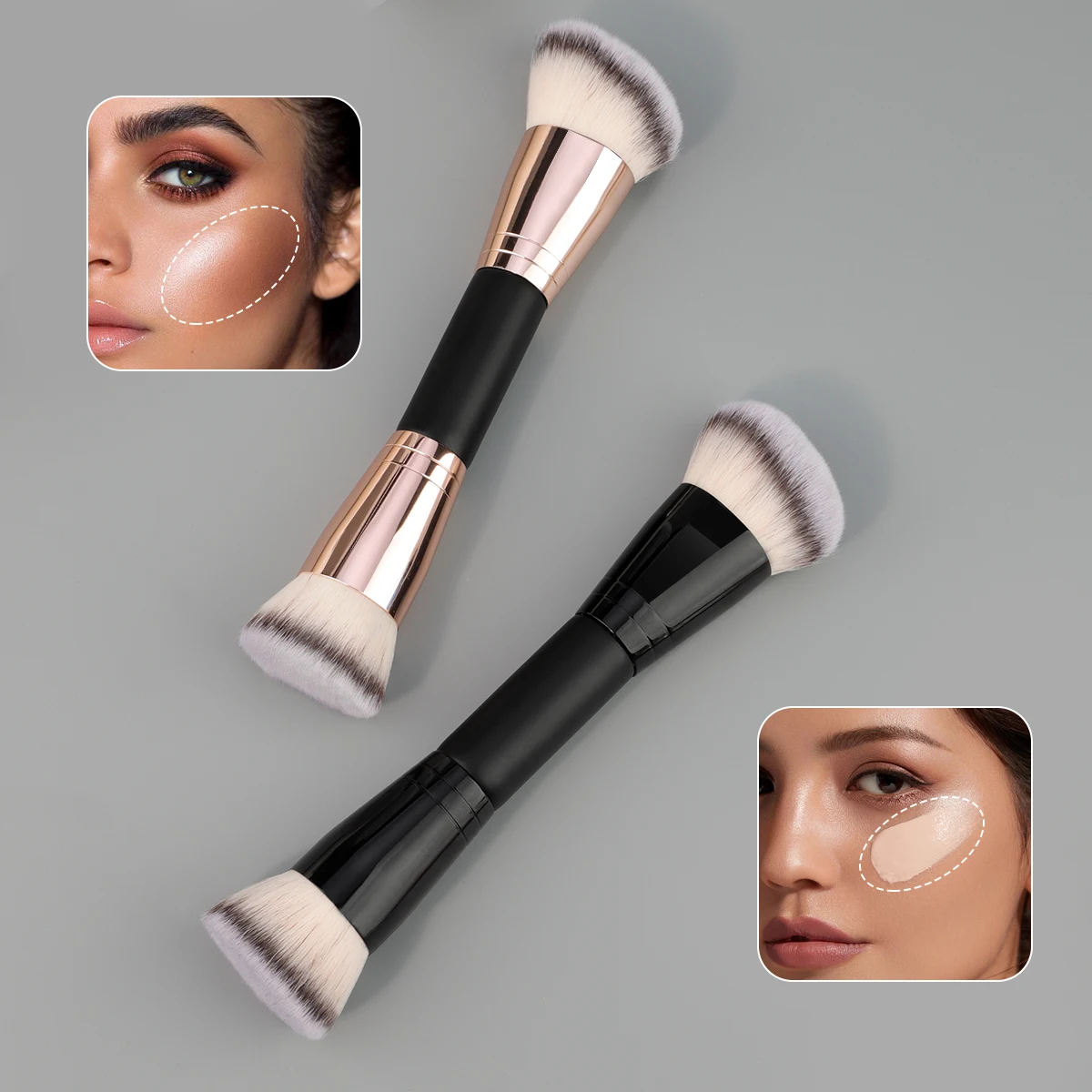 1 قطعة فرشاة ماكياج مزدوجة الرأس فرشاة كريم الأساس فرشاة كريم الأساس المستديرة فرشاة كونتور برأس مسطح #6