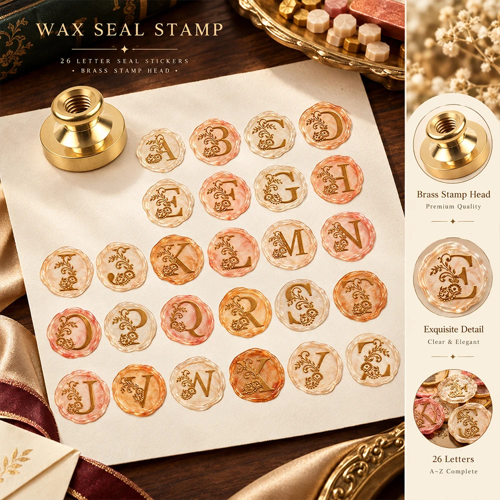 A-Z Floral Alphabet Wax Seal Stamp, Vintage Ornate Initial Brass Stamp Heads for Wedding Invitation Envelope DIY Craft