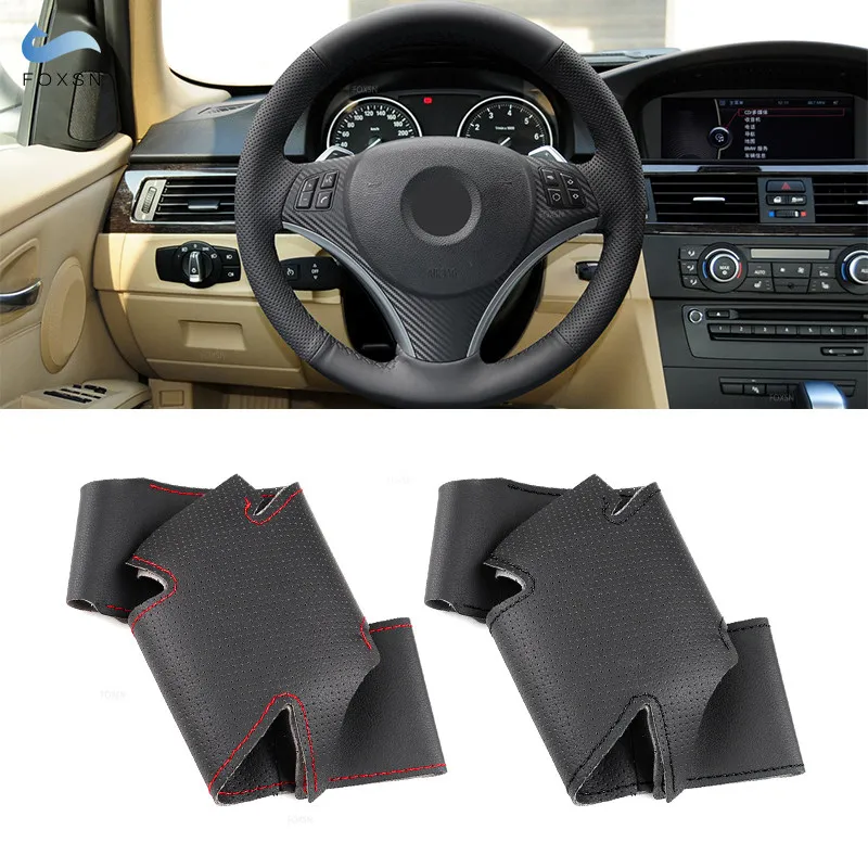 DIY Hand-stitched Perforated Leather Car Interior Steering Wheel Cover For BMW E90 320i 325i 330i 335i E87 120i 130i 120d X1 E84