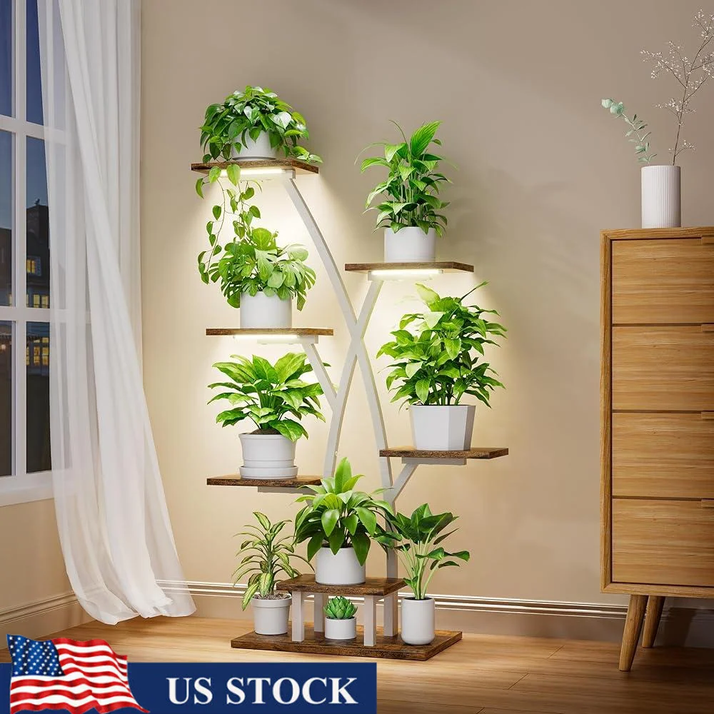 

Indoor Plant Stand with Grow Lights 7 Tier Tiered Metal Plant Shelf Corner Multiple Plants Sturdy Structure Easy Assembly