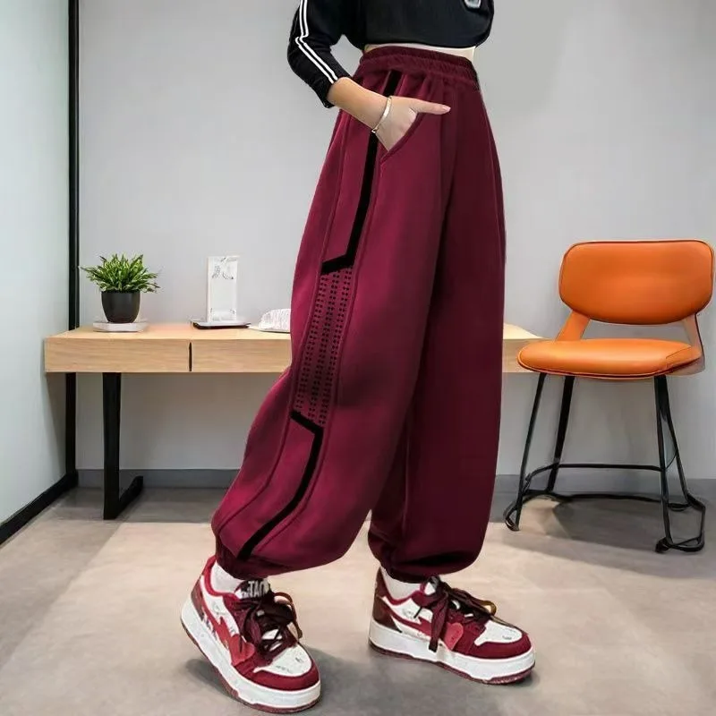 

Детские шаровары весна-осень 2024, спортивные штаны унисекс с широкими штанинами и капюшоном для маленьких девочек, эластичная одежда из мягкого хлопка для активного отдыха