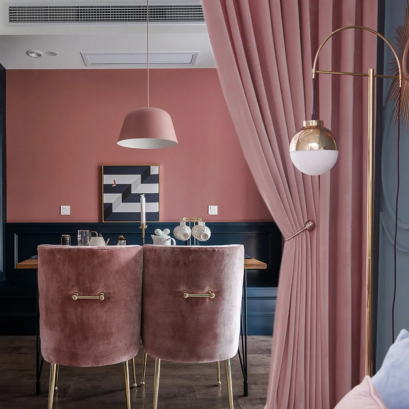 

Pink Luxury Curtains for Living Room Bedroom Solid Color Heat Insulation Velvet Nordic Warm Windows Romantic Blackout
