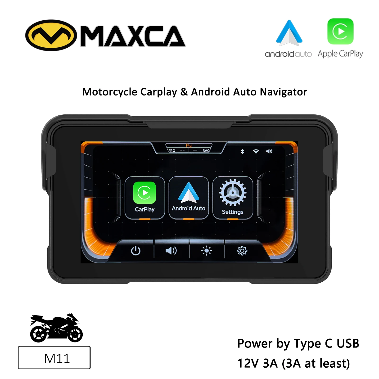 

MAXCA Moto Lite Screen Apple Carplay Android Auto IPX7 Waterproof Motorcycle Motobike Navigator System