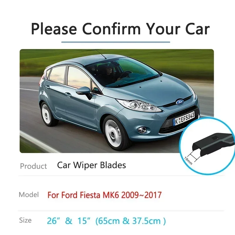 Escobillas de limpiaparabrisas delanteras y traseras para Ford Fiesta MK6, juego de escobillas, parabrisas, ventanas, goma, accesorios de limpieza automática, 2009 ~ 2017