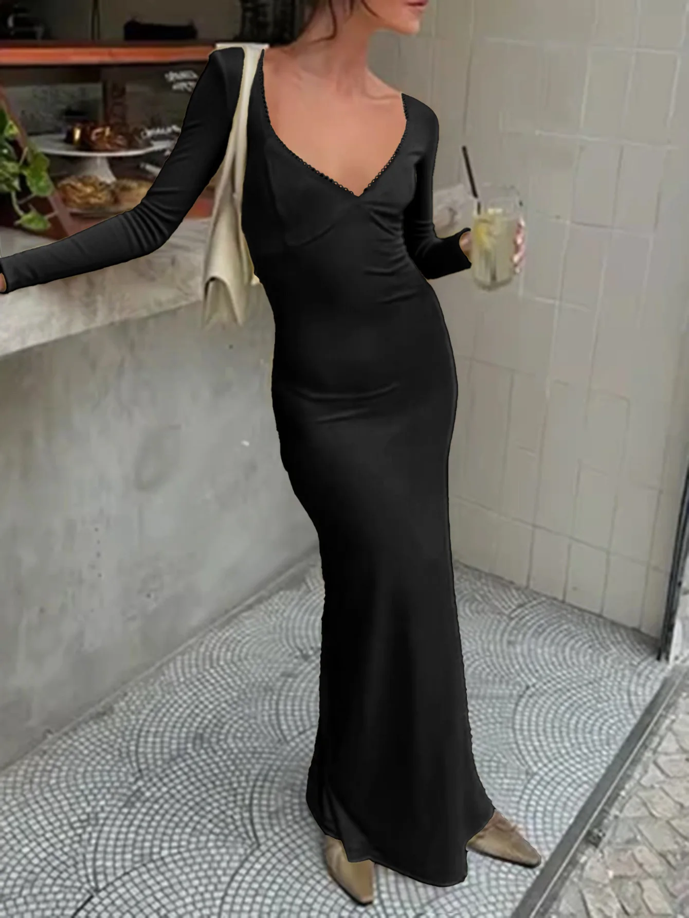2025 Abito da donna Elegante moda Bellissimi abiti da donna Abiti da festa da notte Abito da sera Abito aderente a maniche lunghe