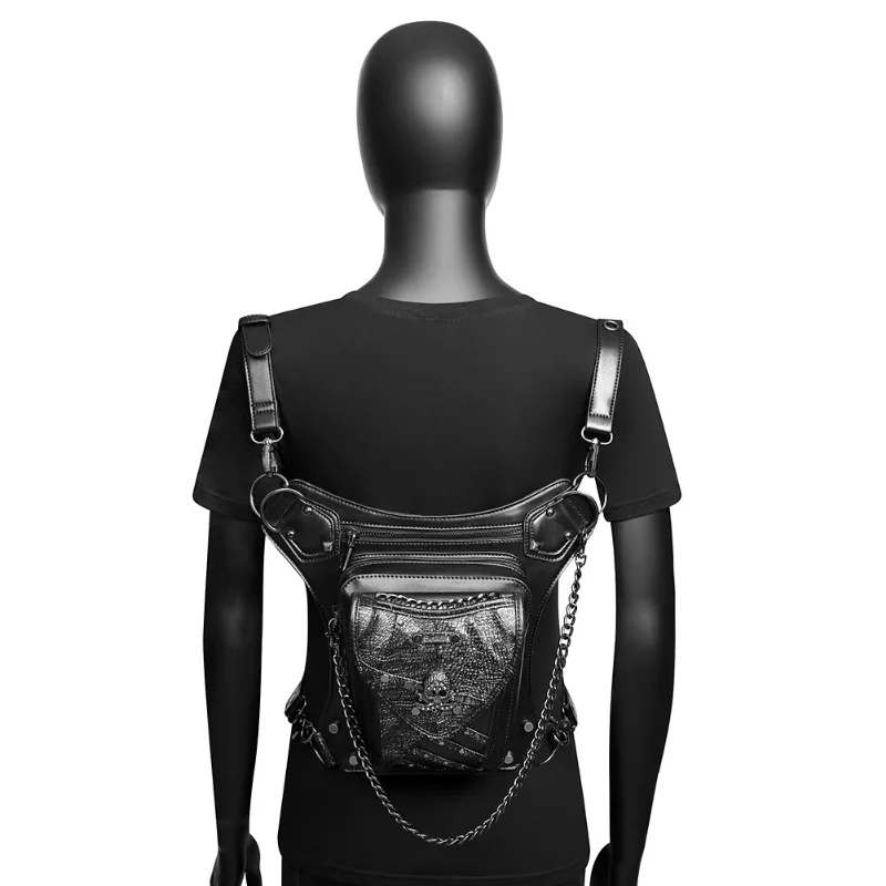 Chikage tas selempang rantai besar wanita, tas selempang bahu tunggal Skeleton, tas ponsel warna Bump Steampunk untuk wanita