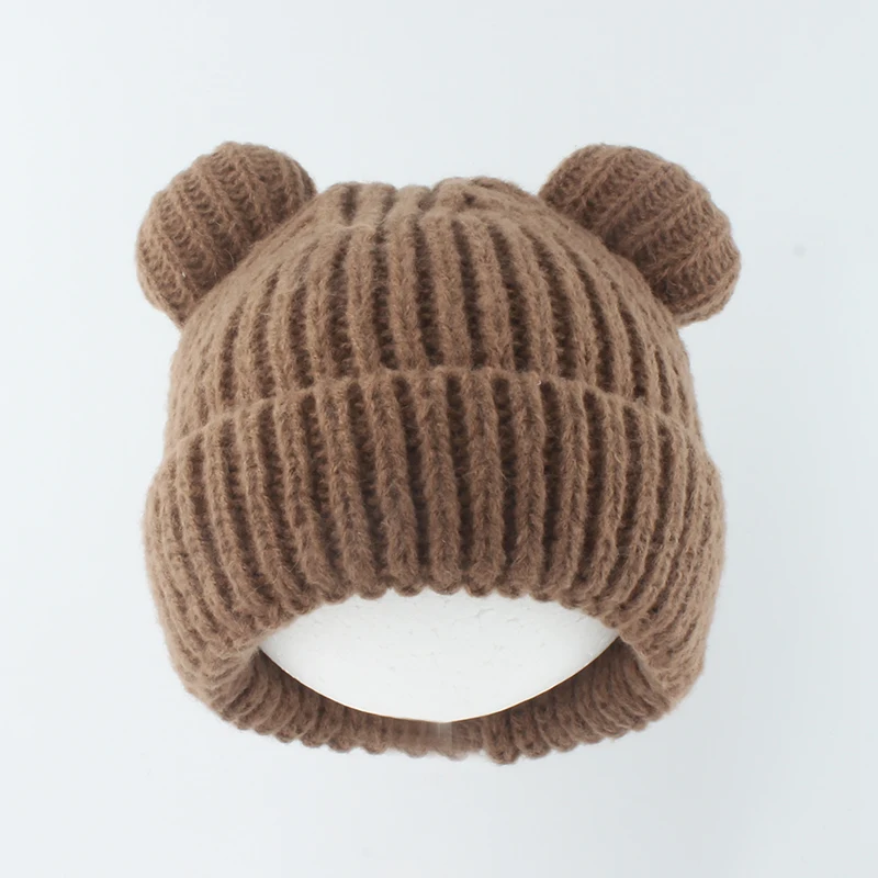 

2024 Cute Bear Baby Hat Winter Boys Girls Cartoon 3D Ears Warmer Knitted Beanie Hats Soild Color Soft Warm Cap Toddler Kids