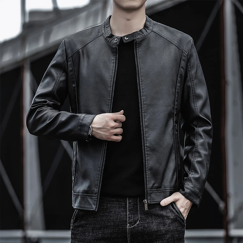

New Men's Motorcycle Leather Jacket Slim Men Leather Jacket Outer Wear Clothing For Male PU Leather Jackets Thin Business Jacket
