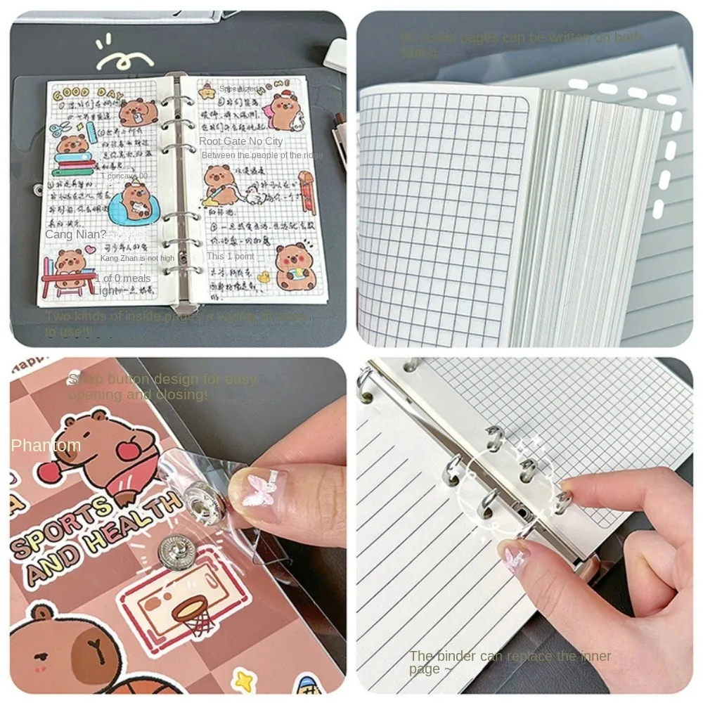 New Paper Capybara Notebook PVC Shell 80 Sheets/160 Pages Diary Transparent Removable Loose Leaf Ledger