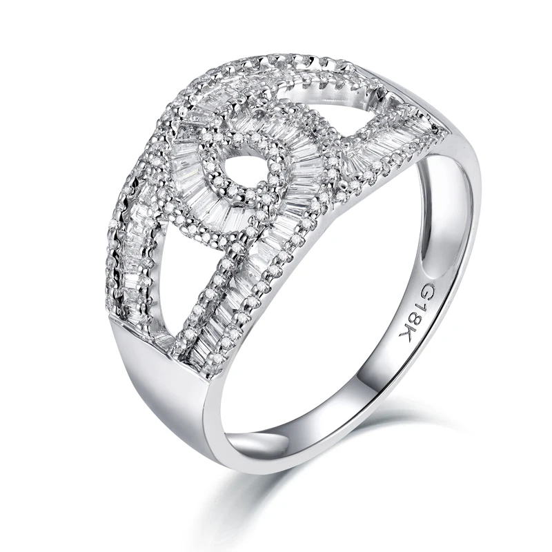 

Роскошное классическое двойное кольцо Sunstar из белого золота C18K с бриллиантом 0,55 карата для женщин
