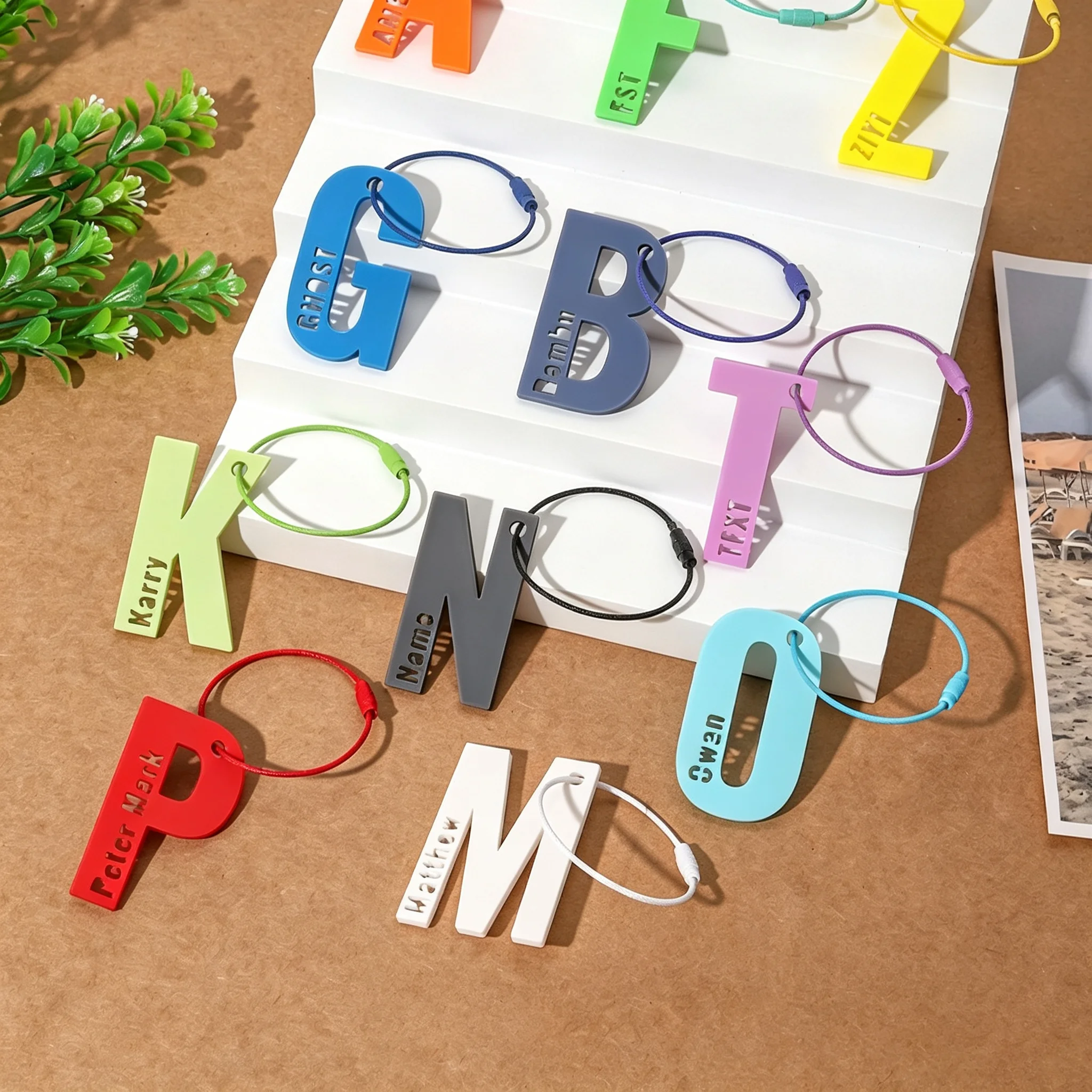 Acrylic Letter Keychain Personalized DIY Name Tag Couple Bestie Gift Bag Luggage Label Colorful Silicone Rope Hot Seller