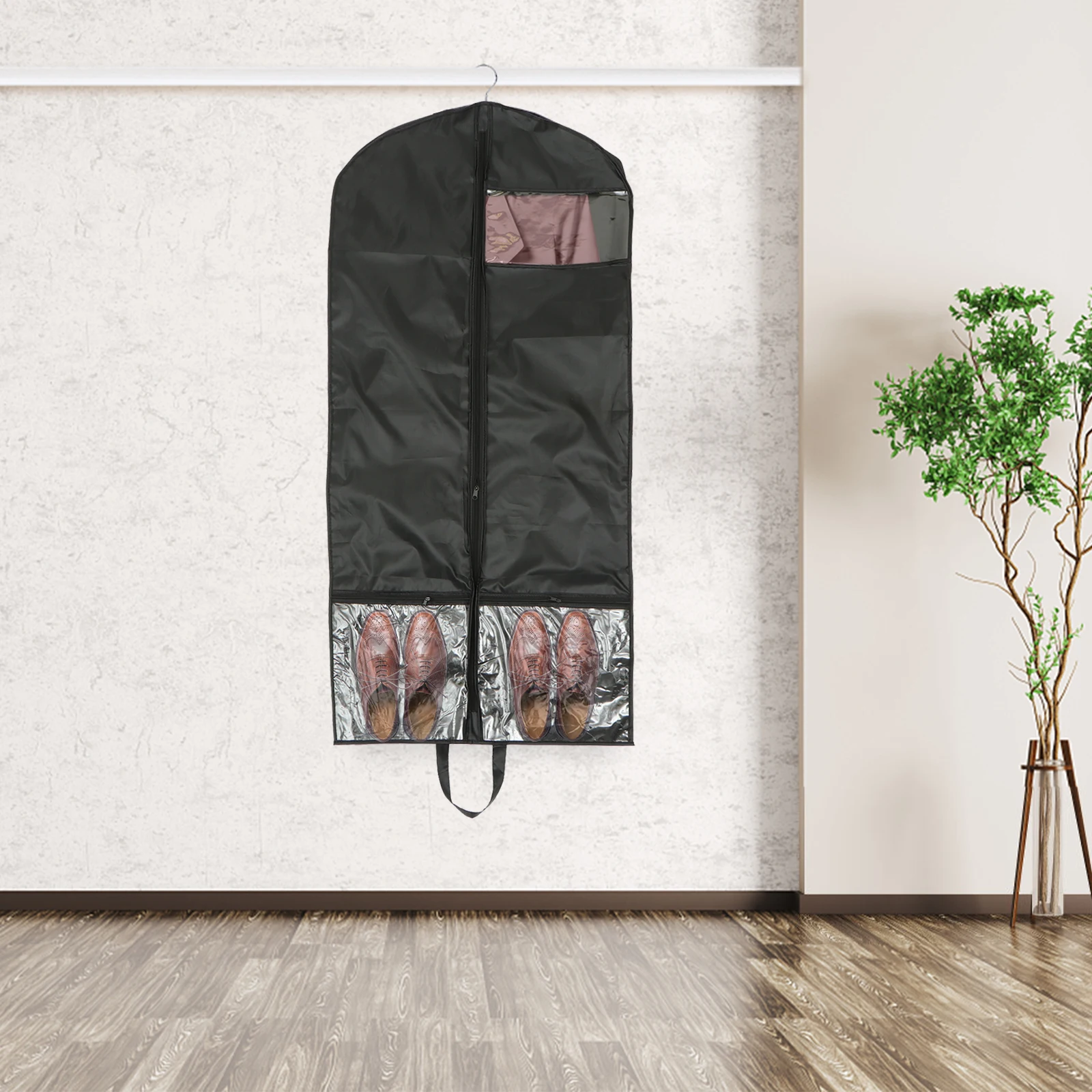 

1 pc Black Large Clothes Cover Bag Dust Proof Foldable Storage Pouch For Coats Suits Zip Opening Hanging Hole Reusable