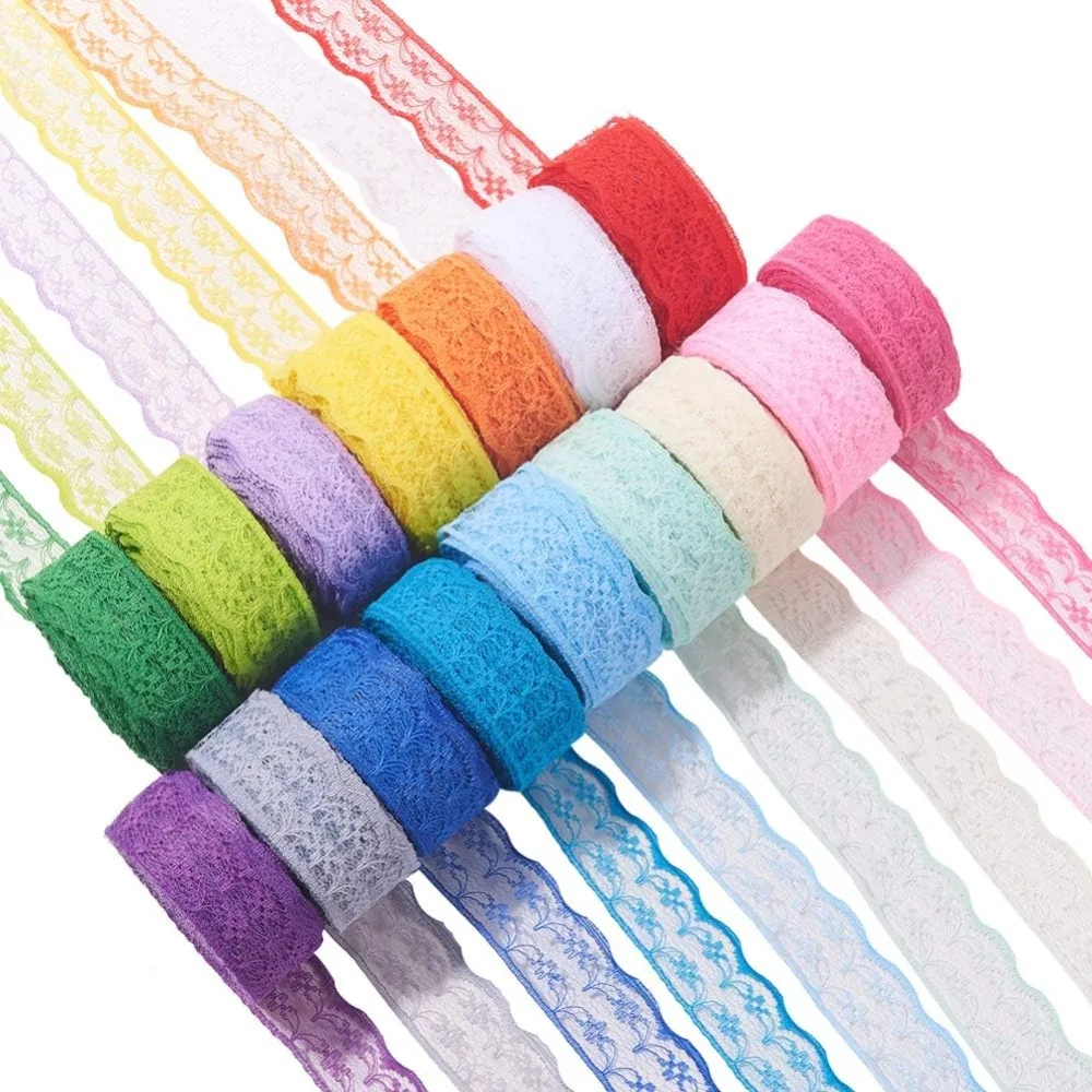 Nonelastic Lace Trim Polyester Ribbon for Jewelry Making Mixed Color 7/8 inch(22mm) 10yards/roll(9.144m/roll) 20colors/set