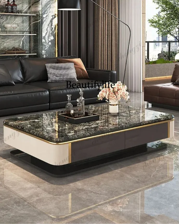 Storage Fashion Decor Coffee Table Living Room Microcrystalline Stone Side Table Rectangle Mid-century Sedentary Home Furniture