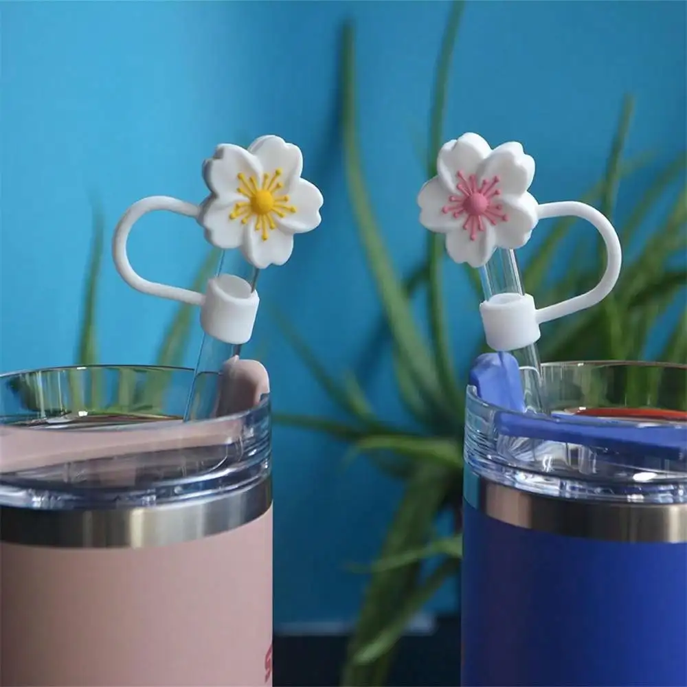 5PCS Hat Straw Covers for Stanley Cups cherry blossom Accessories Cute Silicone Straw Toppers Caps Dust-Proof Reusable Straw