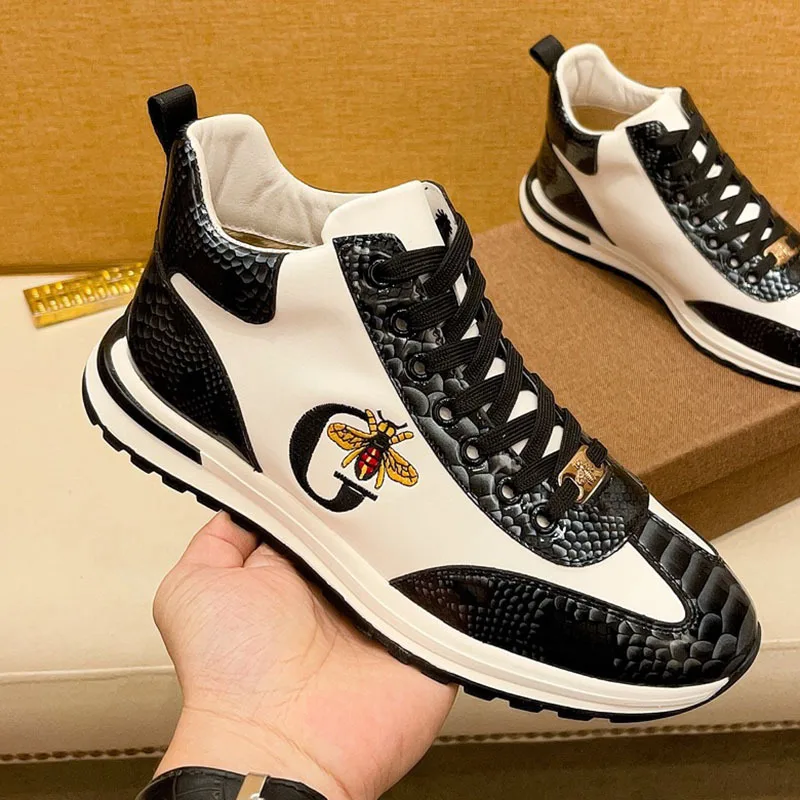 

Designer Italy Mens Casual Shoes Winter Bees Luxury Men Sneakers Fur Boots Classic Genuine Leather Shoes Man Shoes for Men