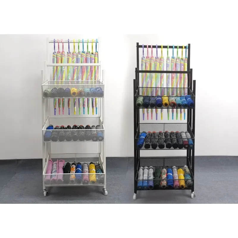 Custom Multi Function Store Storage Display Stand Durable Retail Metal Umbrella Stand With Wheels