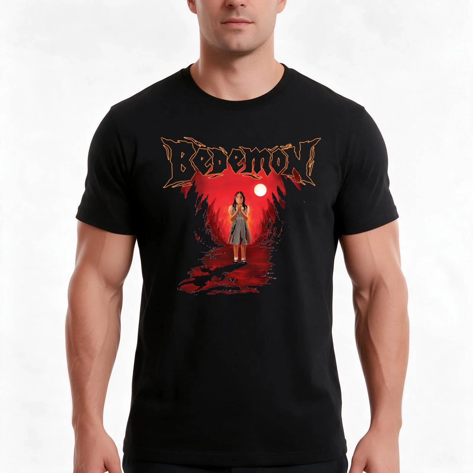 Bedemon Band - Child Of Darkness T-Shirt, Summer Casual Cotton Tee, Oversized Streetwear Tops, Vintage Graphic Print