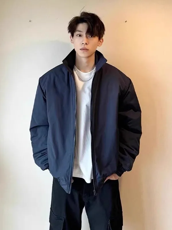 

Thiened Cotton Pilot Jaet Мужская зимняя теплая верхняя одежда с наполнителем Youth Faion Ox Cloth Long Sve Zipper Closure ort...