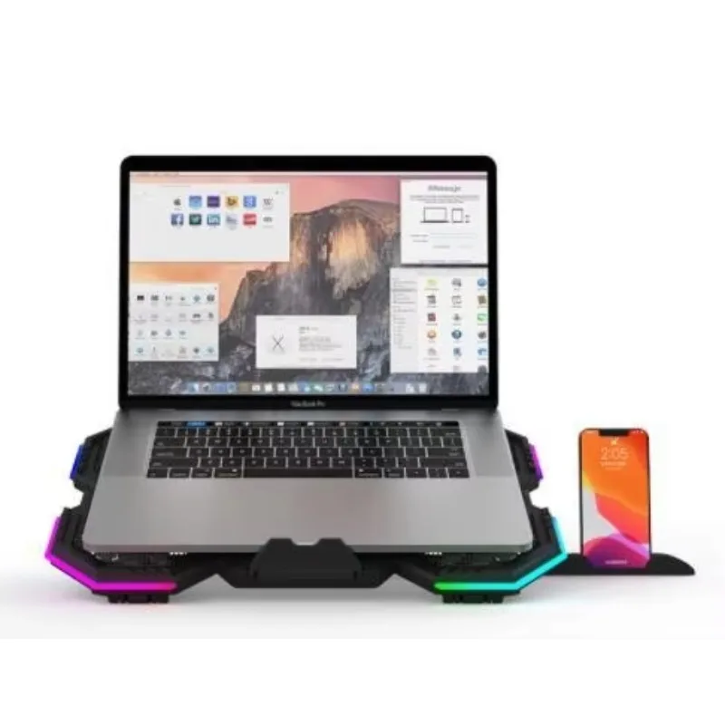 Hot Laptop Cooling Pad RGB Cooler Laptop Stand with 6 Quiet Cooling Fans 6 Height Adjustable Cooling Pad for Laptop 11-17inch