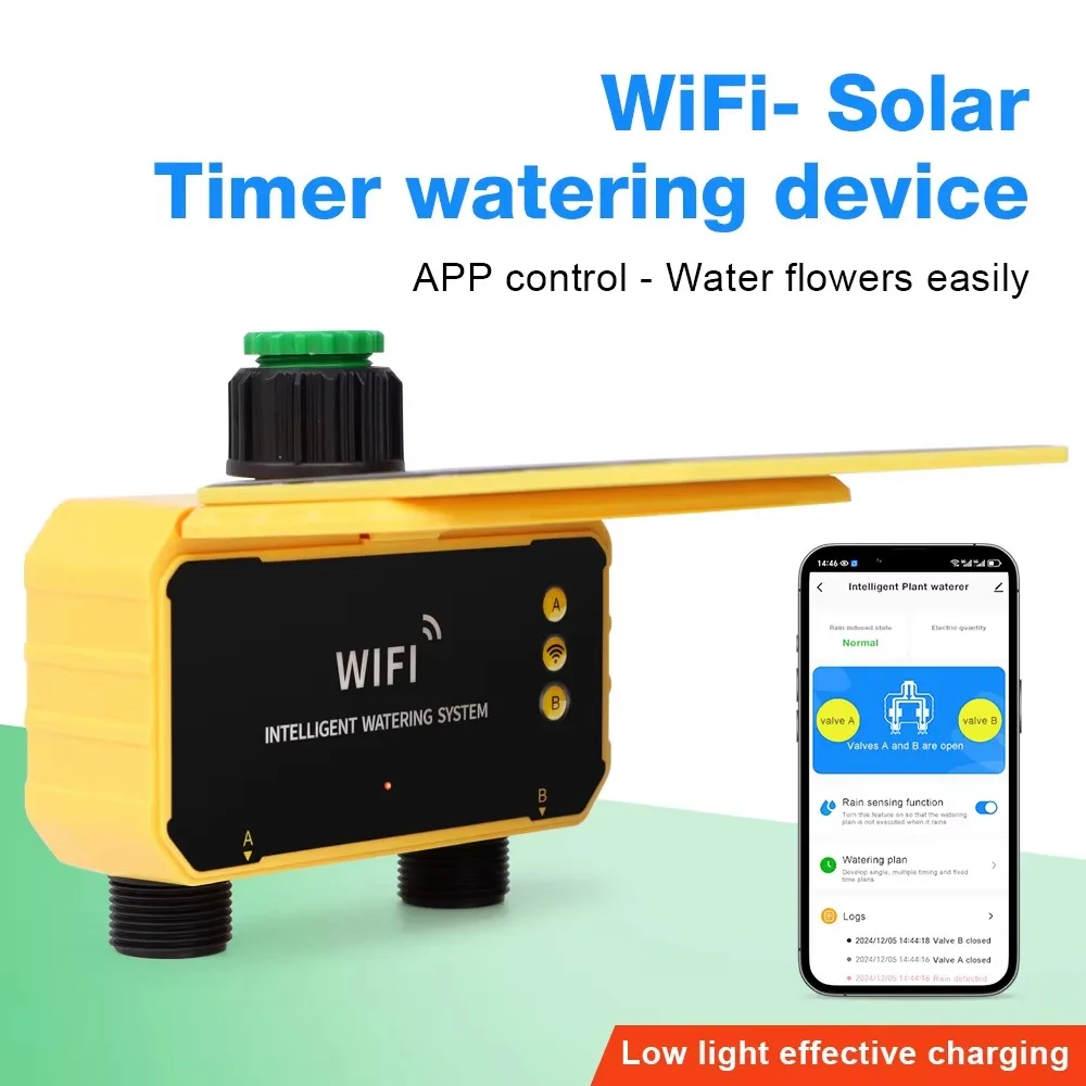 1/2 Outlets WIFI Solar Irrigation Timing Controller Smart Automatic Irrigation System for Garden Tap Valve Controller with Rain
