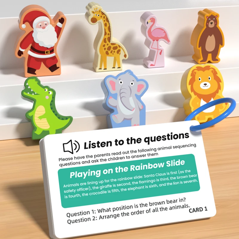 

Listening Learning Building Set With Wood Blocks& Interactive Cards Language Development Reading Toys Fine Motor Activities Gift