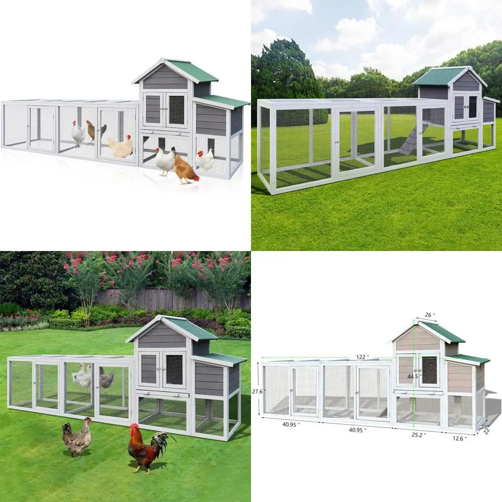 

Spacious 122 Chicken Enclosure with Nesting Area and Outdoor Run, Weatherproof Wooden Poultry Shelter with Removable Bottom Tray