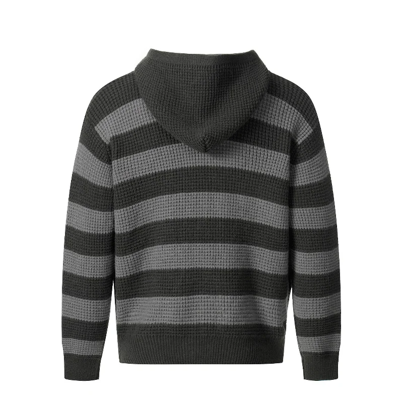 المرأة مخطط بالأزرار مقنعين سستة سترة اللون مطابقة الربيع موضة كسول نمط معاطف الخريف فضفاضة الحياكة الترفيه القمم