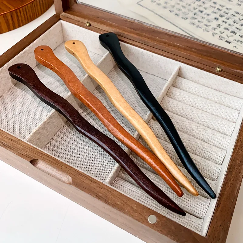 Vintage Chinese Style Peach Wood Hairpins for Women Simple Wave Shaped Hair Sticks Ethnic Hair Accessories Headwear Jewelry M