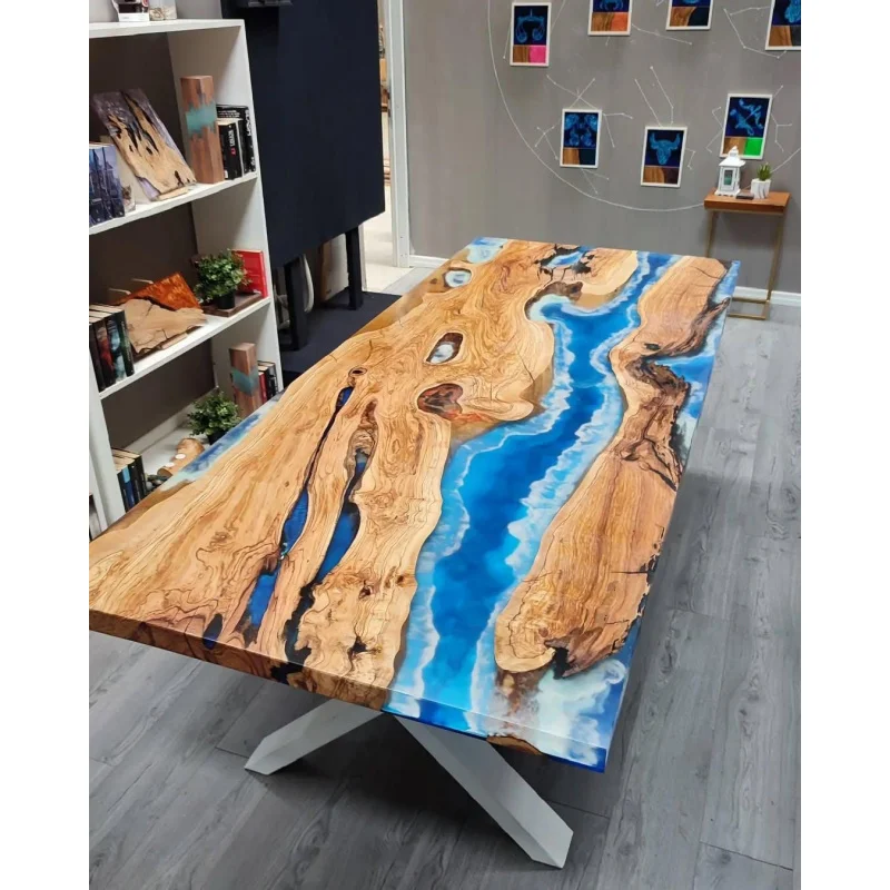 custom.Luxury Customized Epoxy Resin Rive Rectangular Dining Table Set Handmade Wooden Table Kitchen & Living Room