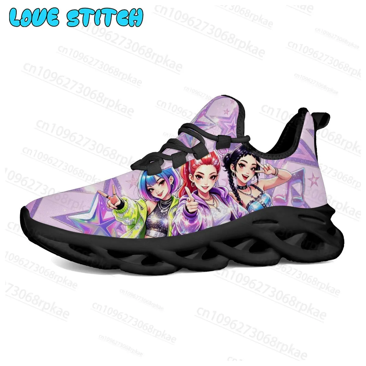 Lightweight Lace Up Casual Sneakers for Children Girls Original Anime Girl Music Stage Art Print Trendy Graphic Footwear