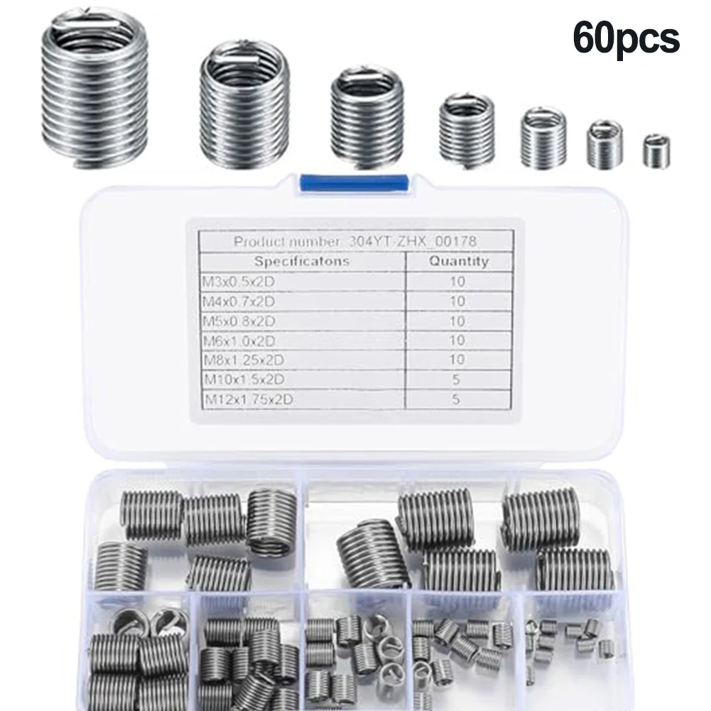 Thread Repair Made Simple 60 Stainless Steel Helicoil Inserts from Size For M3 to Size For M12 in an Organized Storage Box